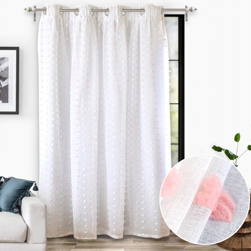DriftAway White Pinch Pleated Voile Sheer Blackout Thermal Curtain Liner Embroidered with Pom Pom Lined Grommet Curtain for Kids Girls Bedroom Nursery Room 84 Inch Single Panel - Image 2